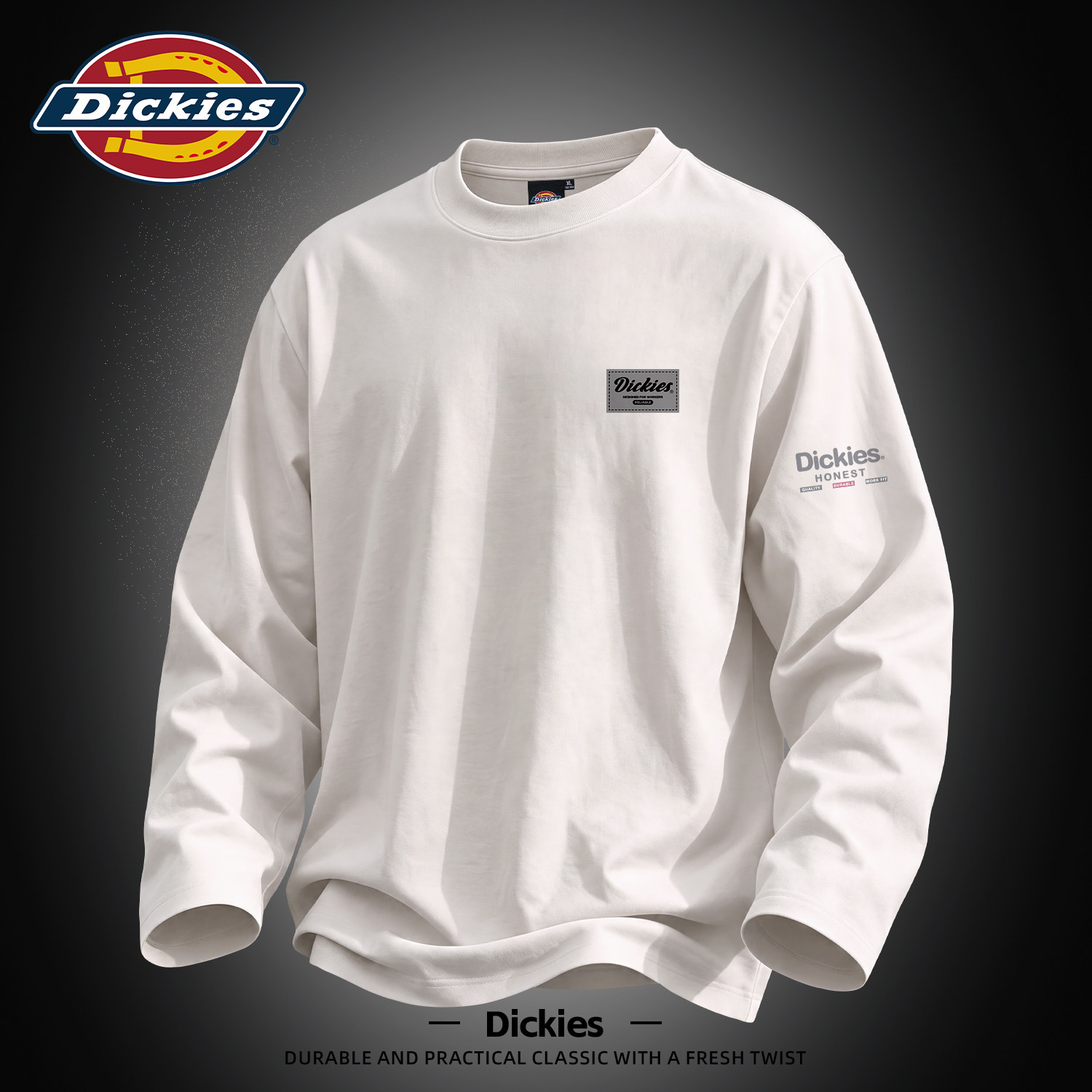 Dickies潮牌圆领长袖T恤男秋季美式重磅纯棉宽松舒适大码休闲上衣