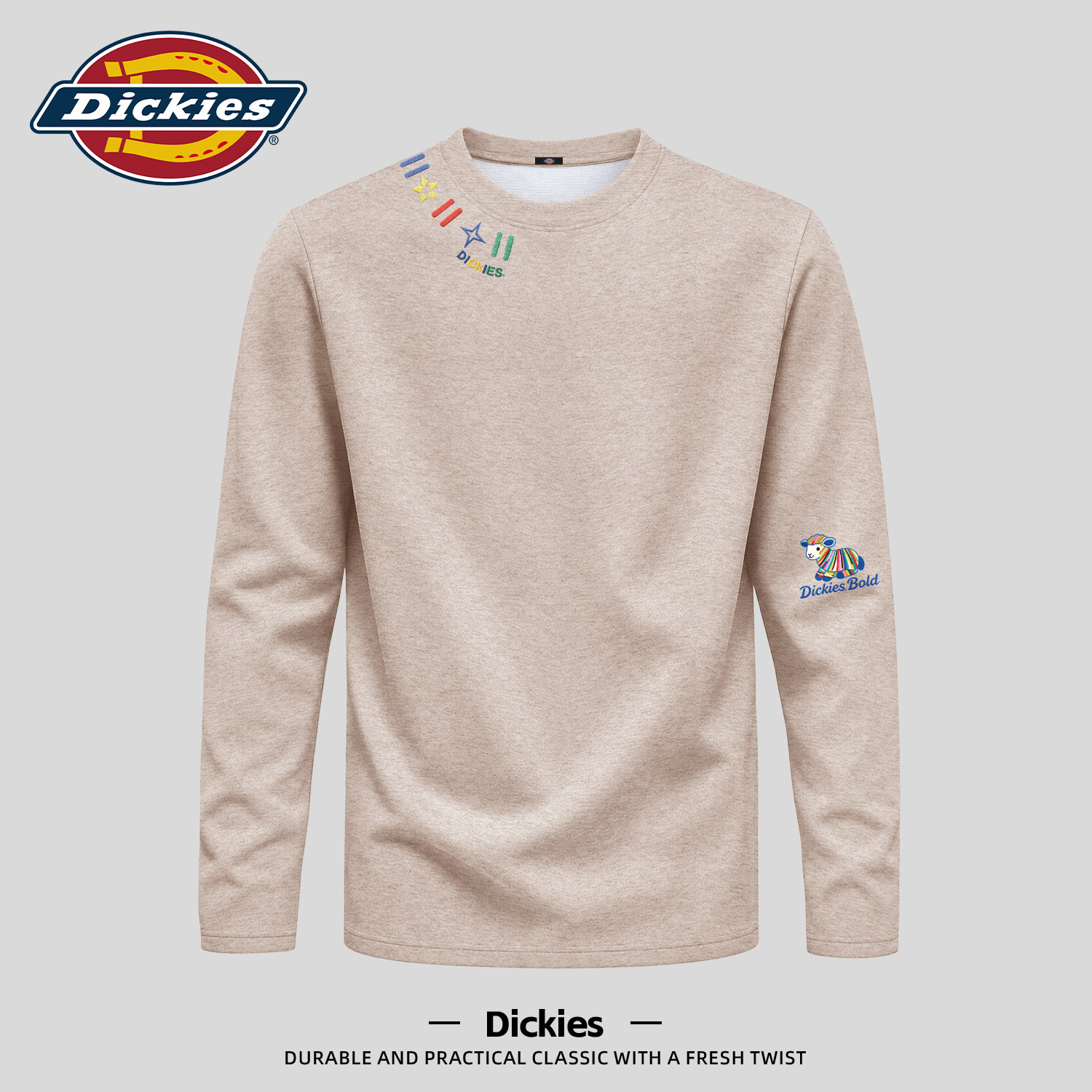 Dickies驼色长袖打底衫男士秋冬加绒t恤潮牌时尚保暖上衣男款衣服