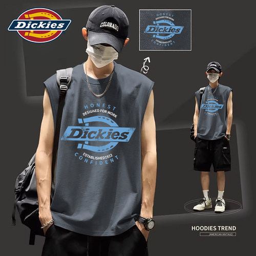 Dickies纯棉背心男夏季宽松印花运动无袖t恤男潮牌套头上衣汗衫男