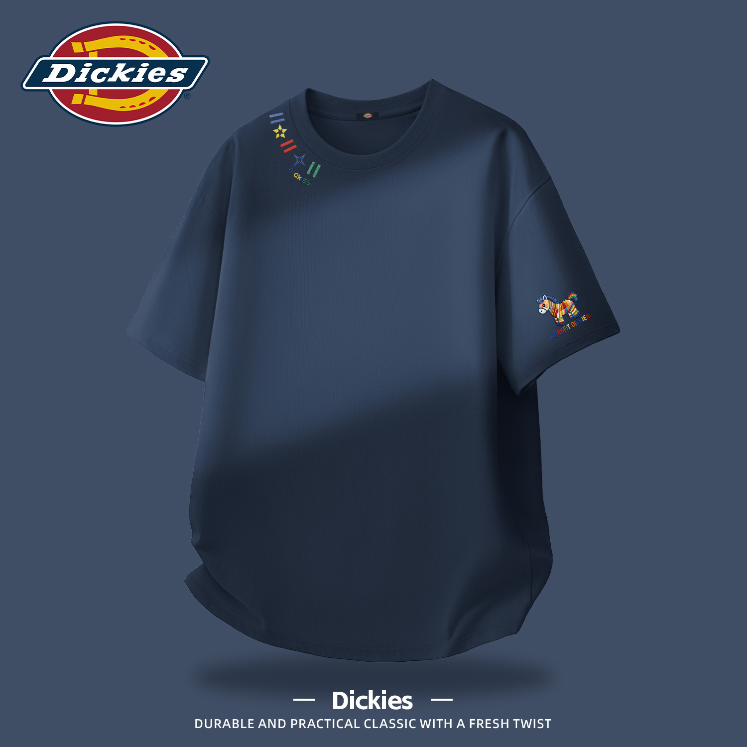Dickies藏青色重磅男士圆领短袖T恤2026夏季新款纯棉半袖男款上衣