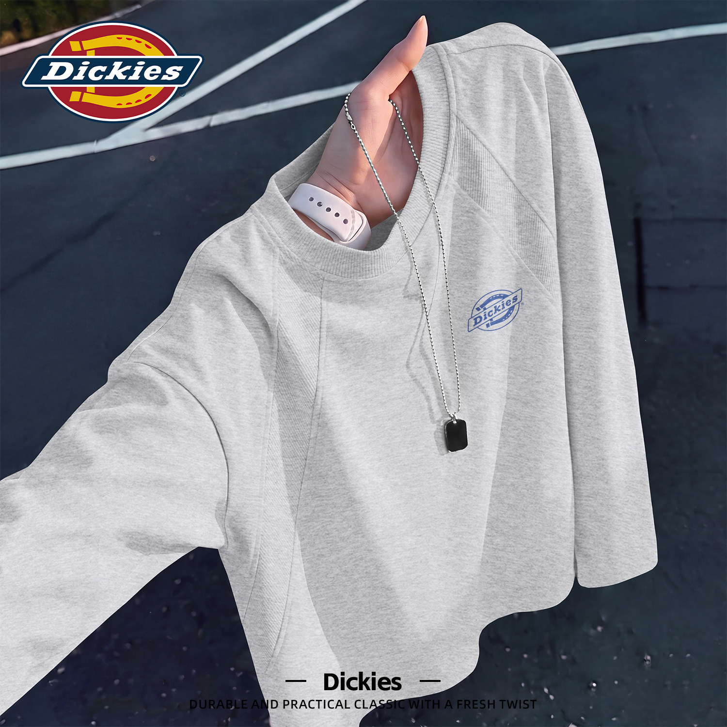 Dickies潮流插肩长袖T恤男宽松圆领美式潮牌舒适流行百搭上衣秋装