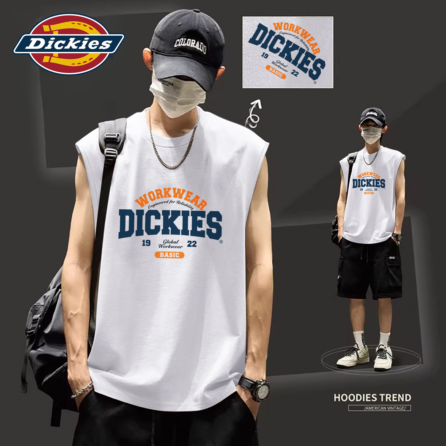 Dickies纯棉背心男夏宽松透气LOGO印花潮牌百搭运动上衣无袖坎肩