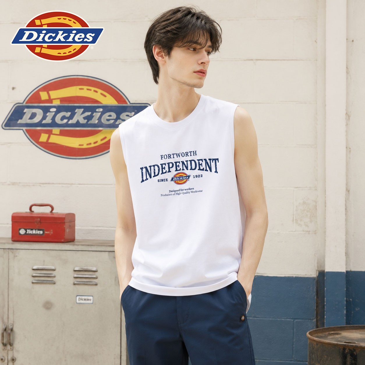 Dickies纯棉背心男2026新款美式字母印花无袖T恤宽松透气打底上衣