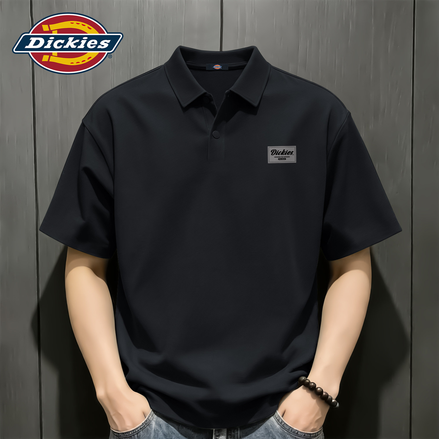 Dickies男士短袖POLO衫黑色百搭潮流夏季翻领商务休闲冰感上衣男T