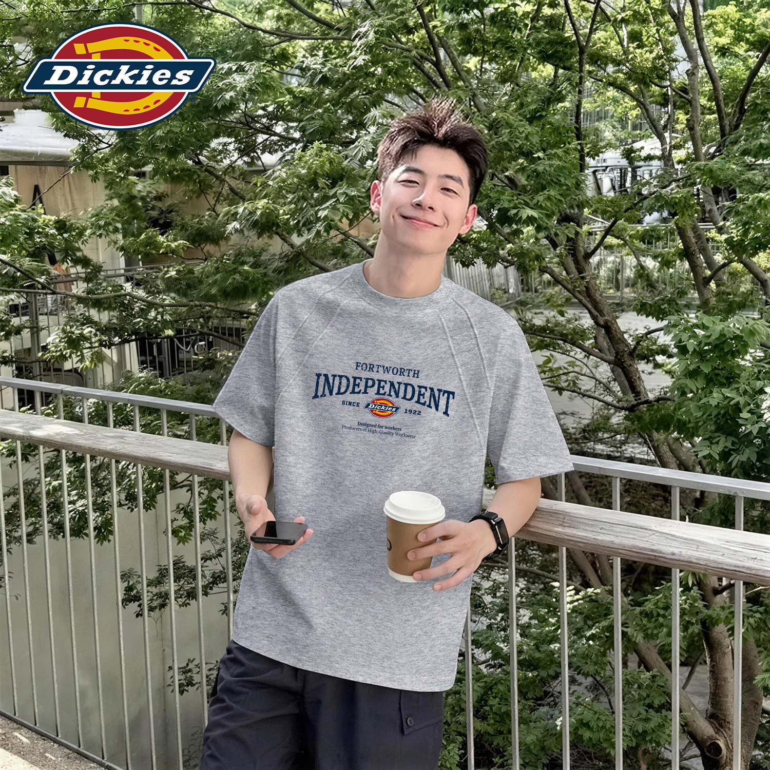Dickies灰色短袖T恤男解构款2026夏季上衣新款休闲美式复古半袖男
