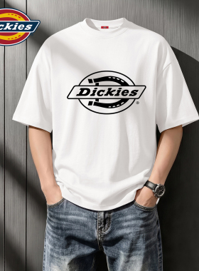 Dickies短袖T恤白色男士夏季大码纯棉上衣百搭时尚美式休闲风半袖