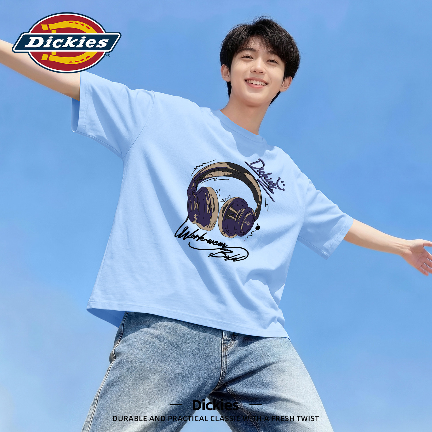 Dickies纯棉短袖男2026新款夏圆领印花宽松百搭上衣青少年打底T恤