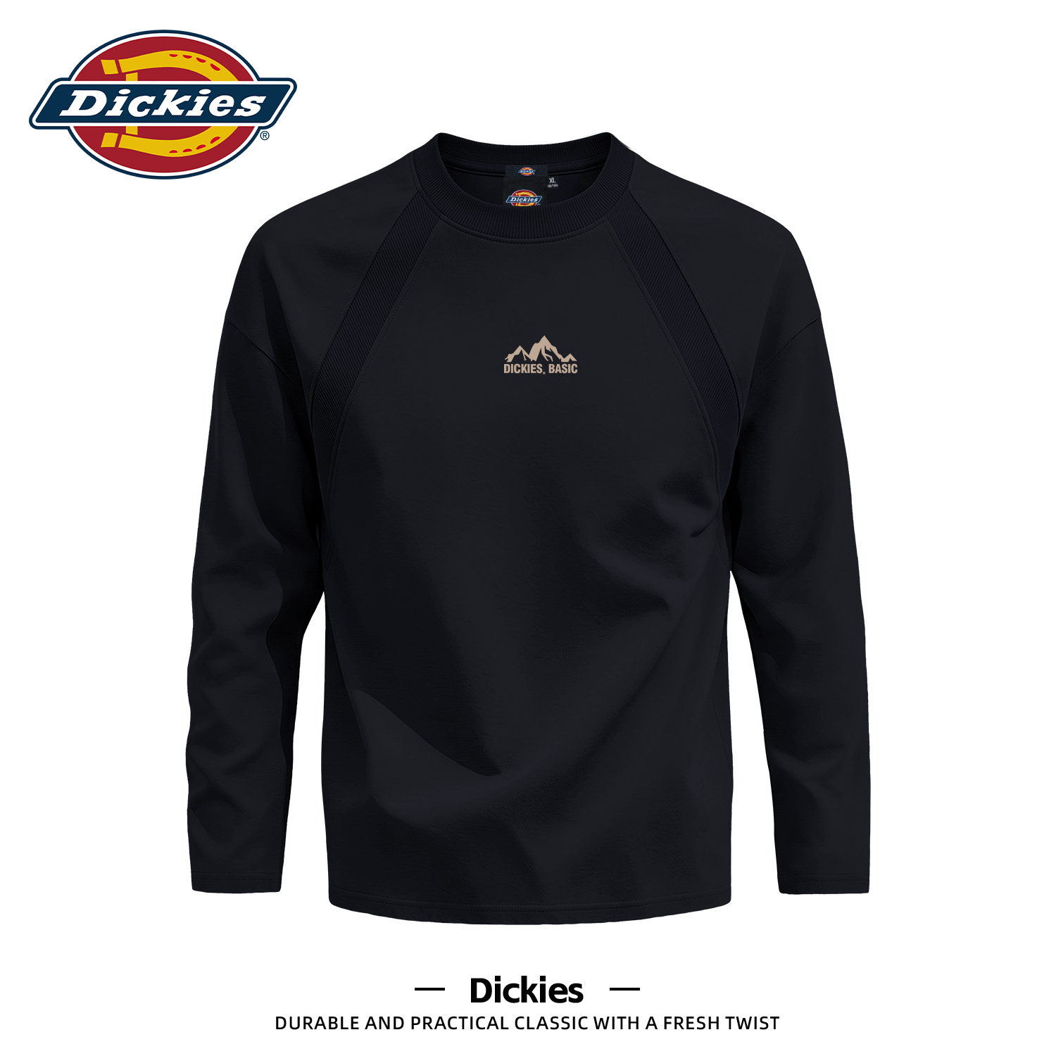 Dickies长袖T恤男款青少年黑色早秋健身运动上衣2026秋季新款男装