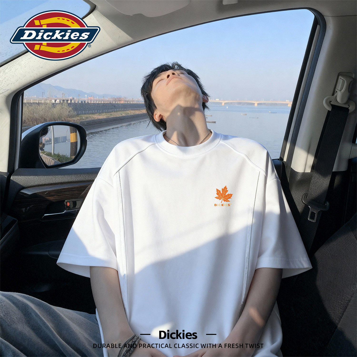 Dickies白色短袖T恤男款2026夏季拼接款男生正肩上衣潮流半袖男装