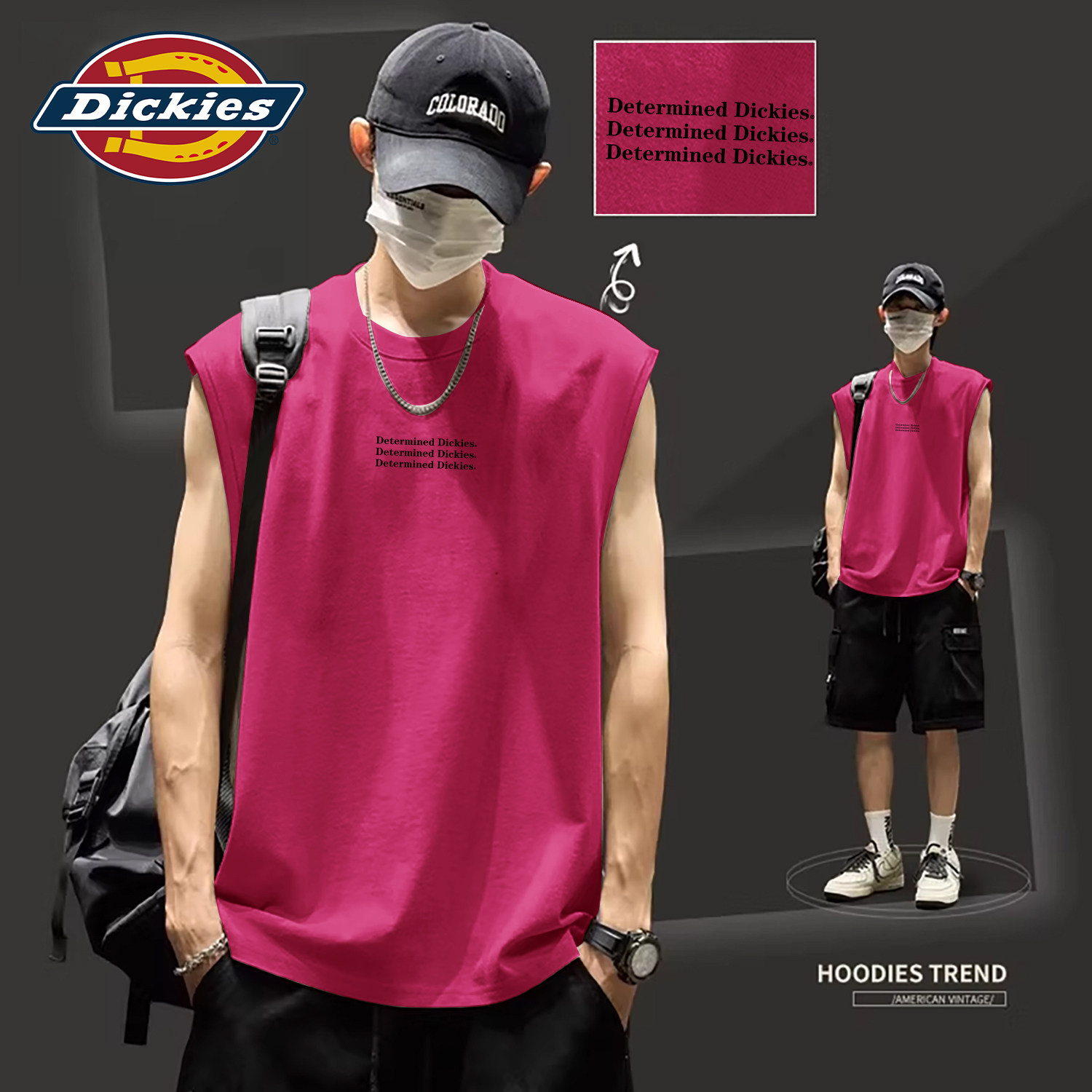 Dickies纯棉背心男夏季宽松无袖t恤男生LOGO印花潮牌吸汗透气上衣