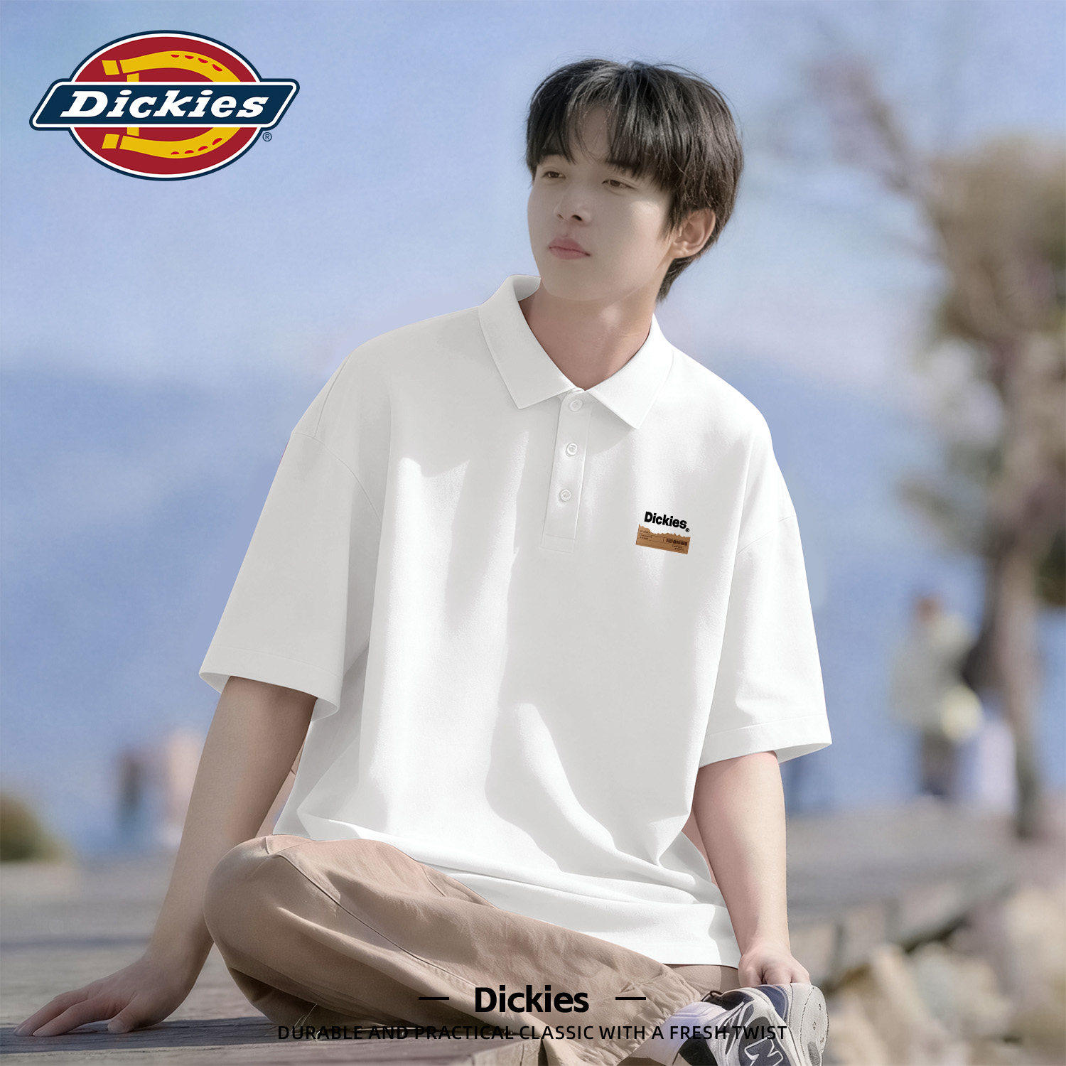 Dickies男士短袖polo衫2026新款夏季休闲落肩翻领上衣青少年半袖
