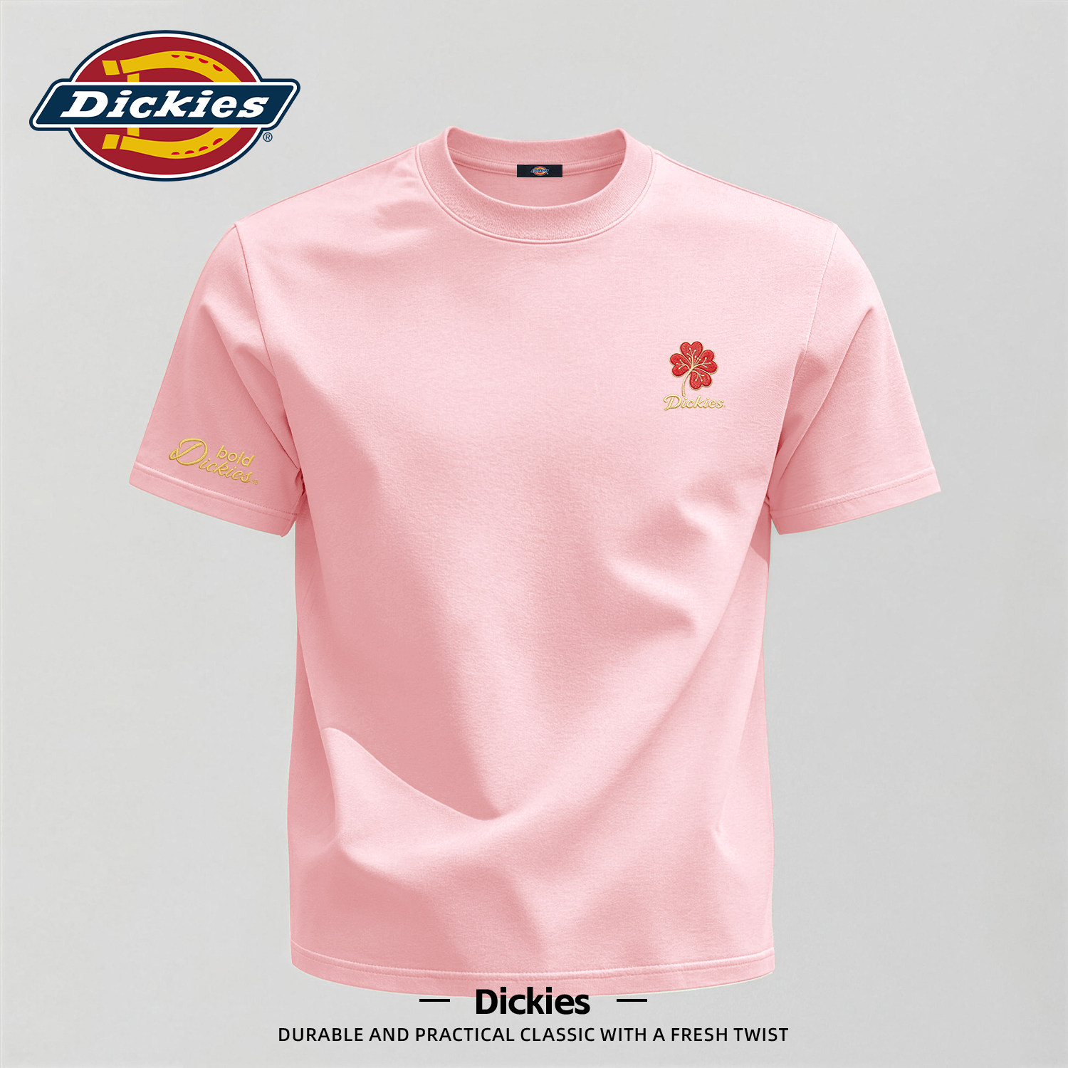 Dickies纯棉短袖T恤男士夏季仿刺绣印花上衣潮流时尚简约男款半袖