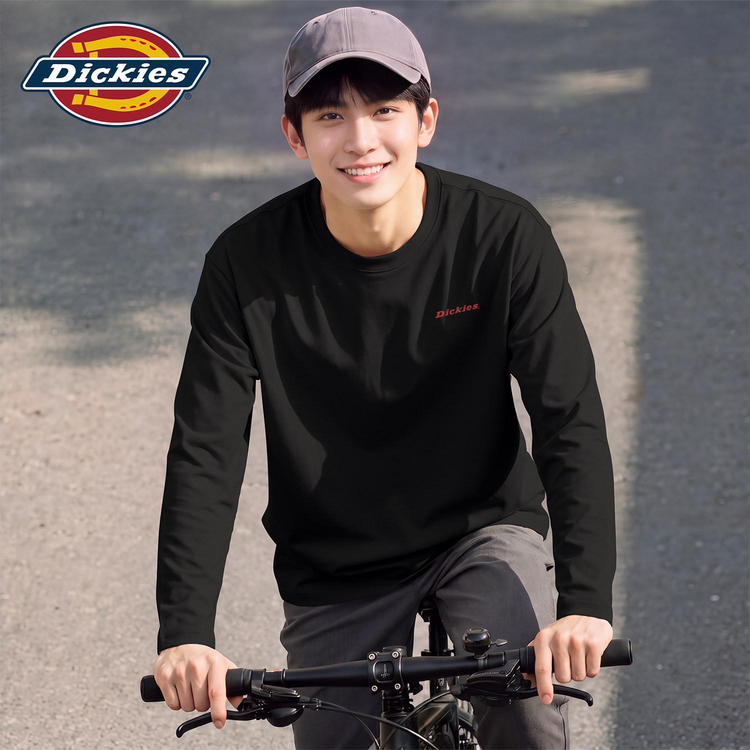 Dickies黑色重磅纯棉长袖T恤男2026秋季宽松休闲圆领打底衫上衣男