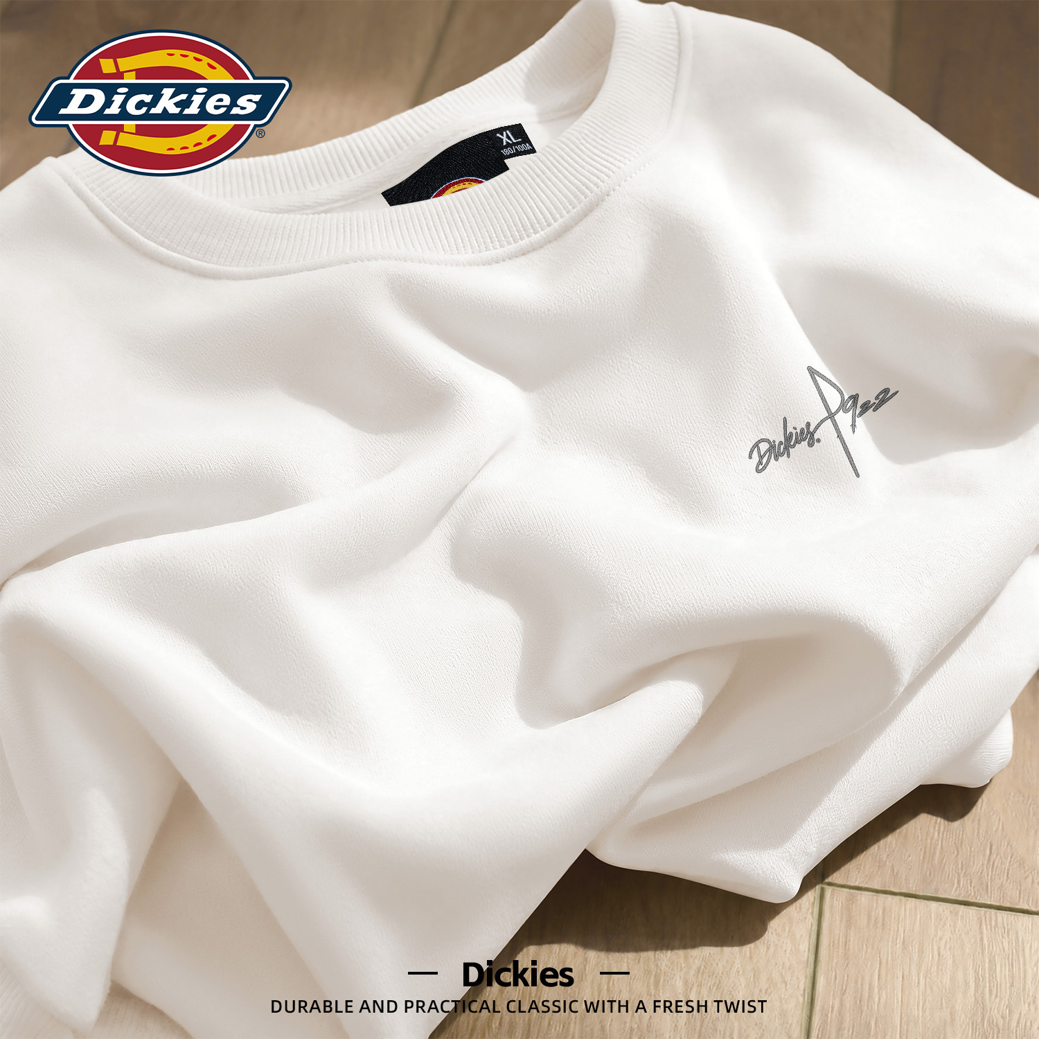 Dickies白色圆领卫衣男青少年百搭重磅上衣2026秋季新款男士衣服
