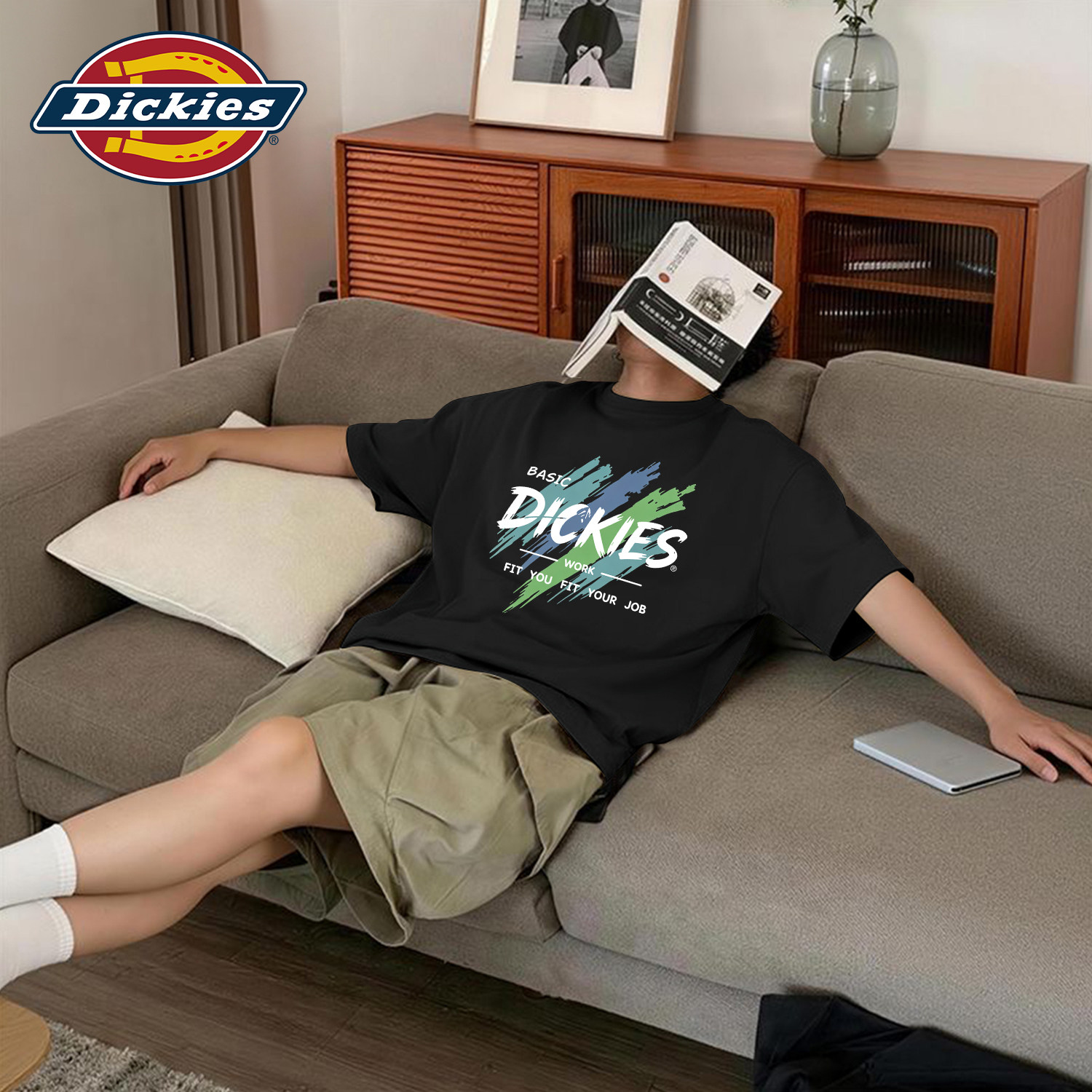 Dickies短袖T恤男生黑色百搭潮流夏装上衣青少年半袖男士纯棉衣服