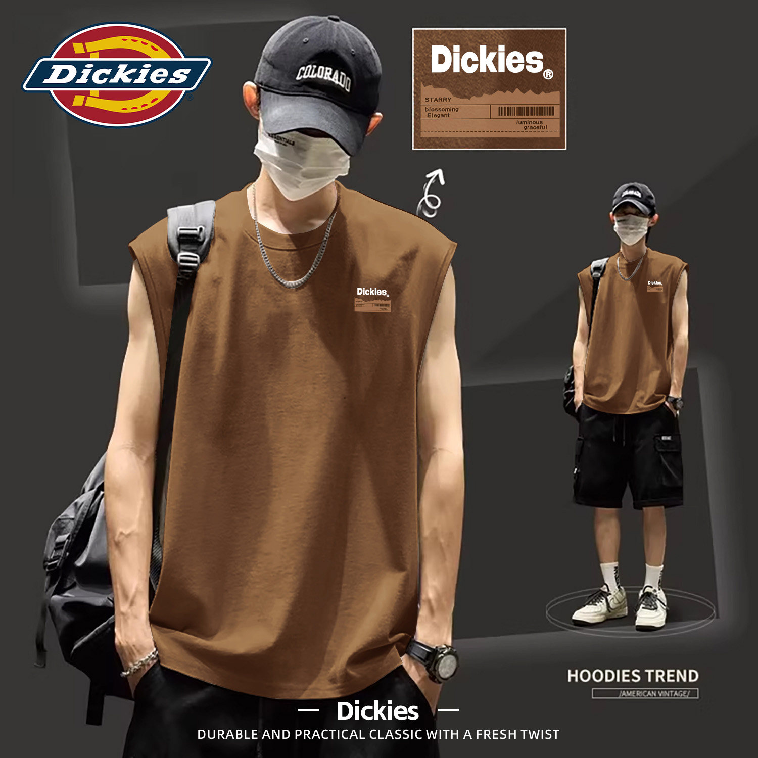 Dickies美式复古纯棉背心男休闲简约夏季无袖上衣宽松坎肩T恤