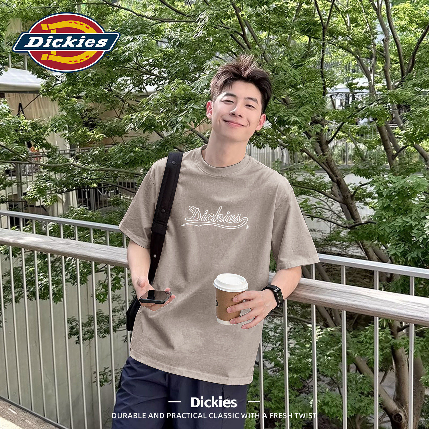 Dickies纯棉短袖T恤青少年男款卡其色2026夏季学生百搭上衣男半袖