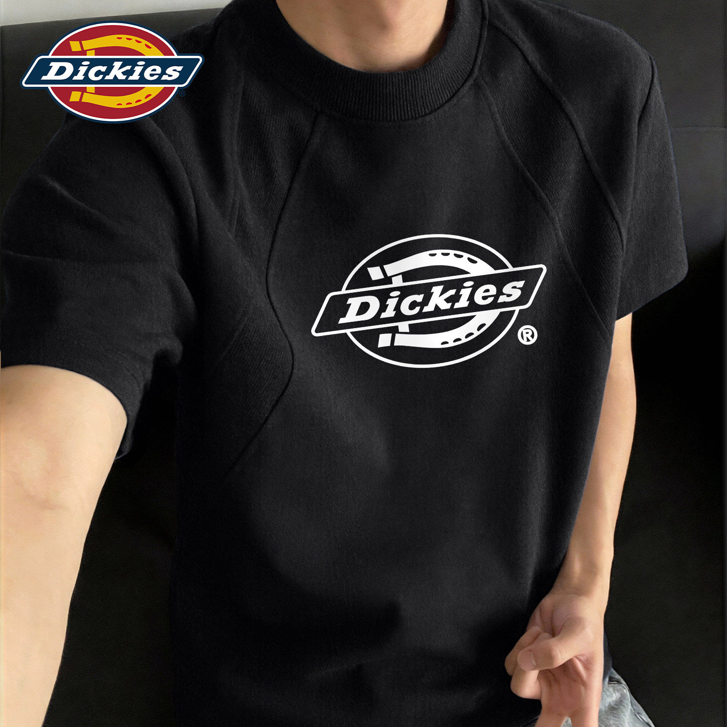 Dickies解构款短袖T恤男生2026夏季圆领正肩上衣新款高级感半袖男