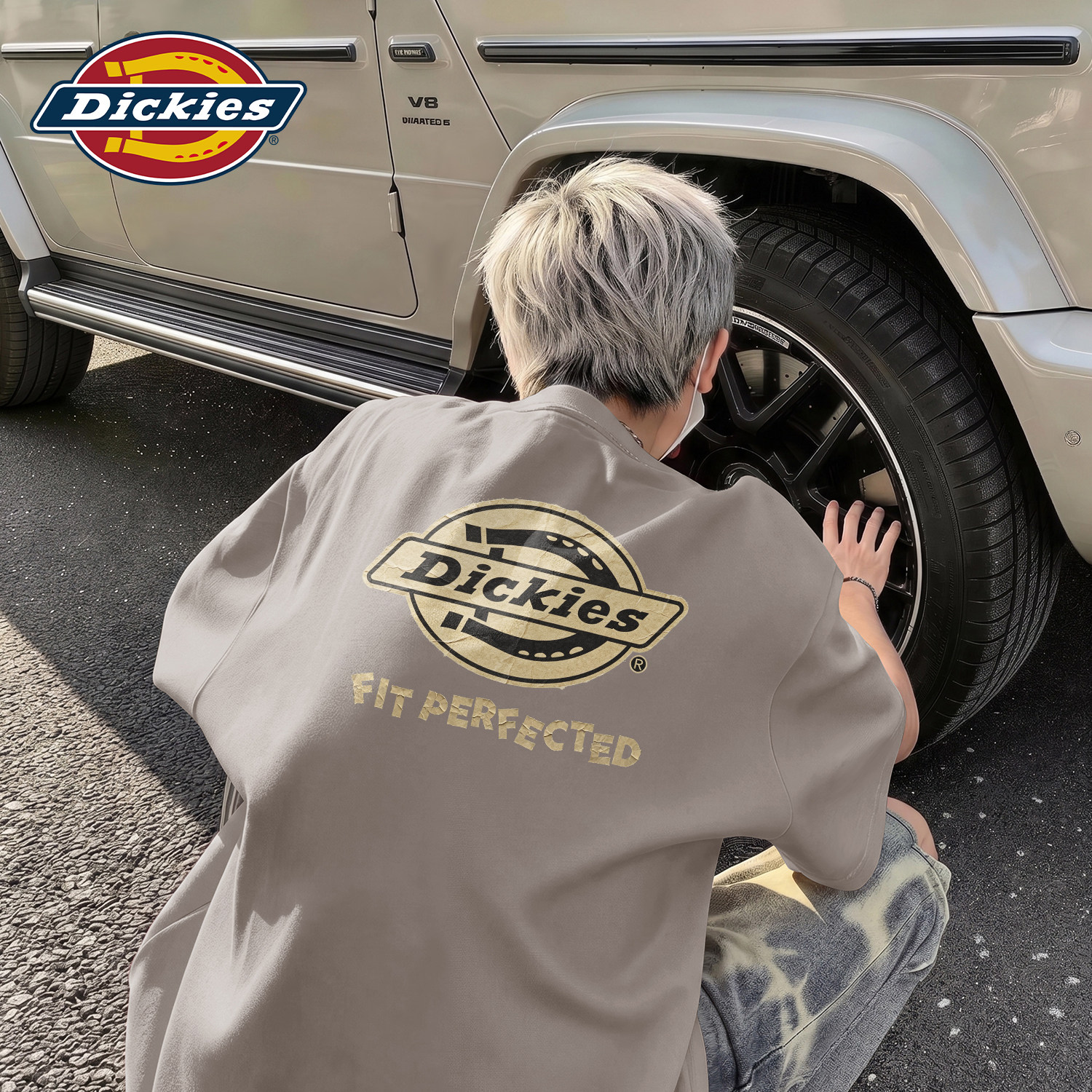 Dickies男士短袖青少年纯棉T恤夏季宽松透气运动圆领印花套头上衣