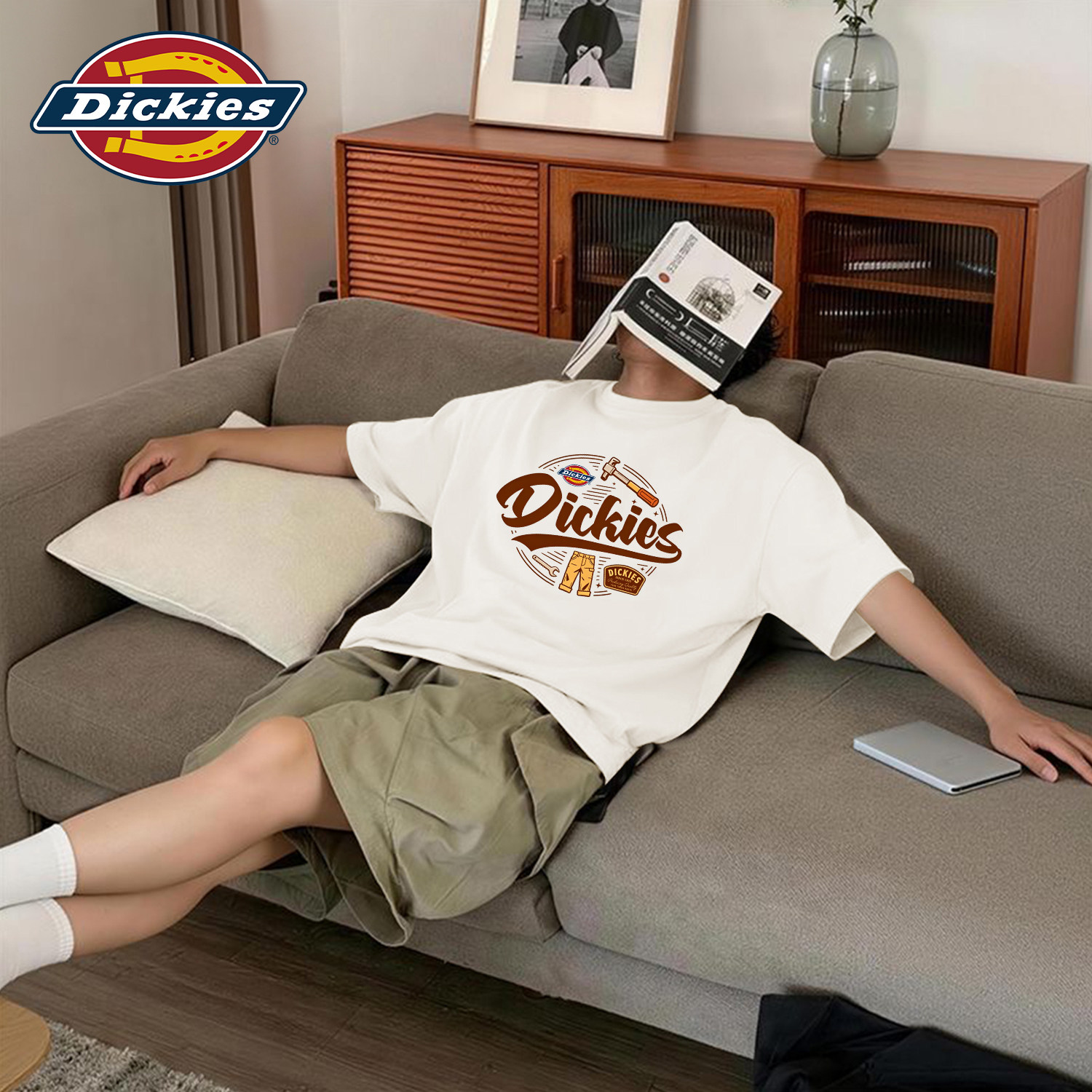Dickies白色纯棉百搭短袖T恤男青少年美式宽松夏季半袖衣服男上衣