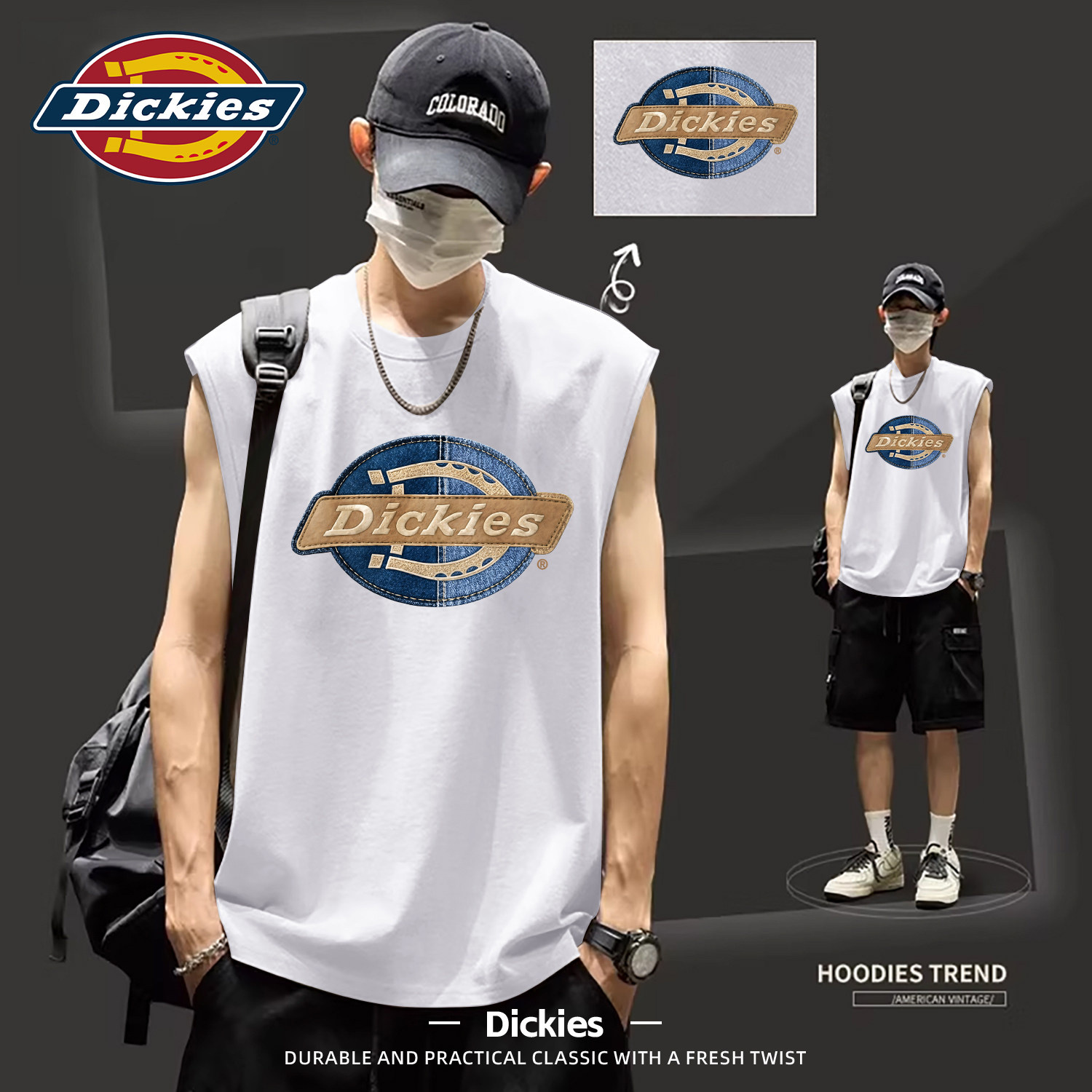 Dickies纯棉背心男夏季宽松印花LOGO无袖T恤运动休闲上衣酷帅坎肩