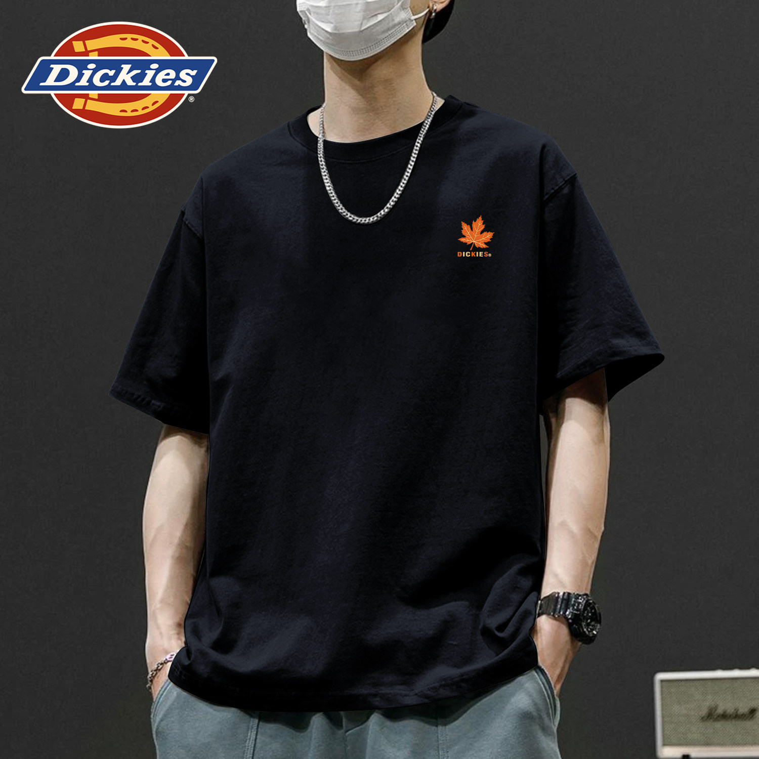 Dickies重磅短袖t恤男款黑色百搭纯棉宽松青少年半袖上衣男五分袖
