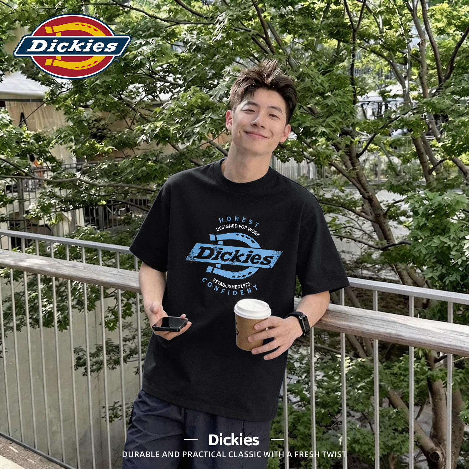 Dickies黑色男款短袖t恤夏季上衣服青少年学生打底衫内搭外穿半袖