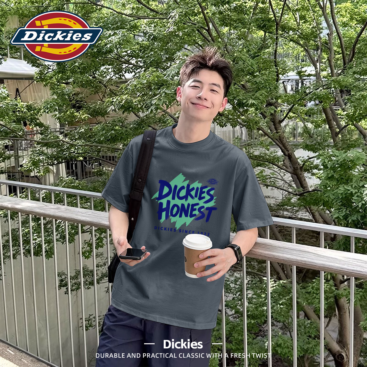 Dickies纯棉短袖t恤男款宽松大码男士上衣夏季ootd青少年男五分袖