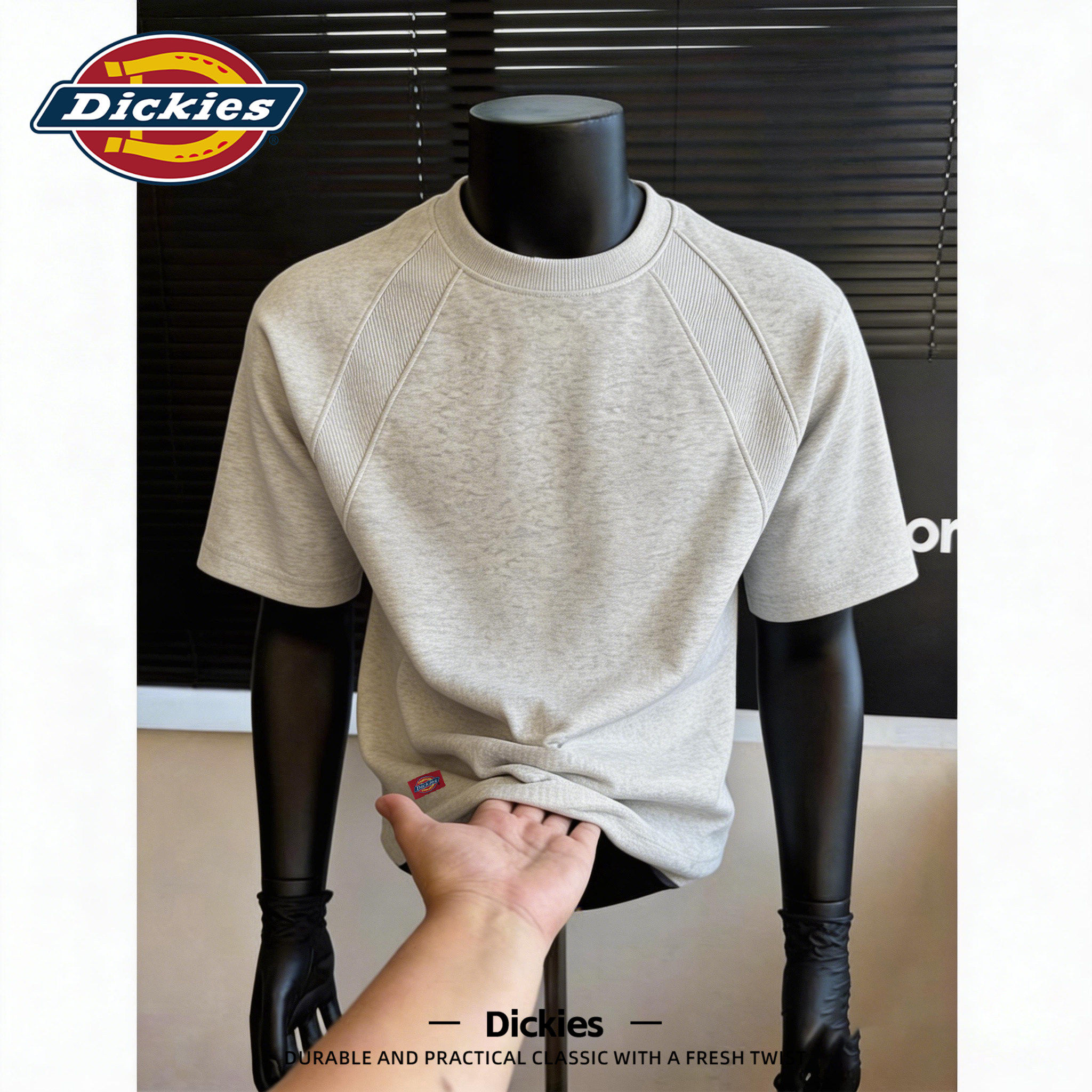 Dickies灰色潮流短袖T恤男款青少年2026新款设计感拼接圆领半袖男