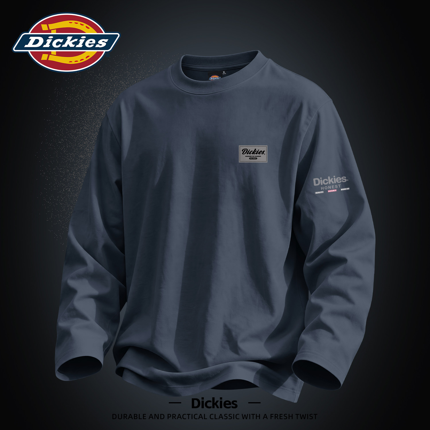 Dickies重磅纯棉长袖T恤男款秋季美式潮牌印花宽松大码休闲打底衫