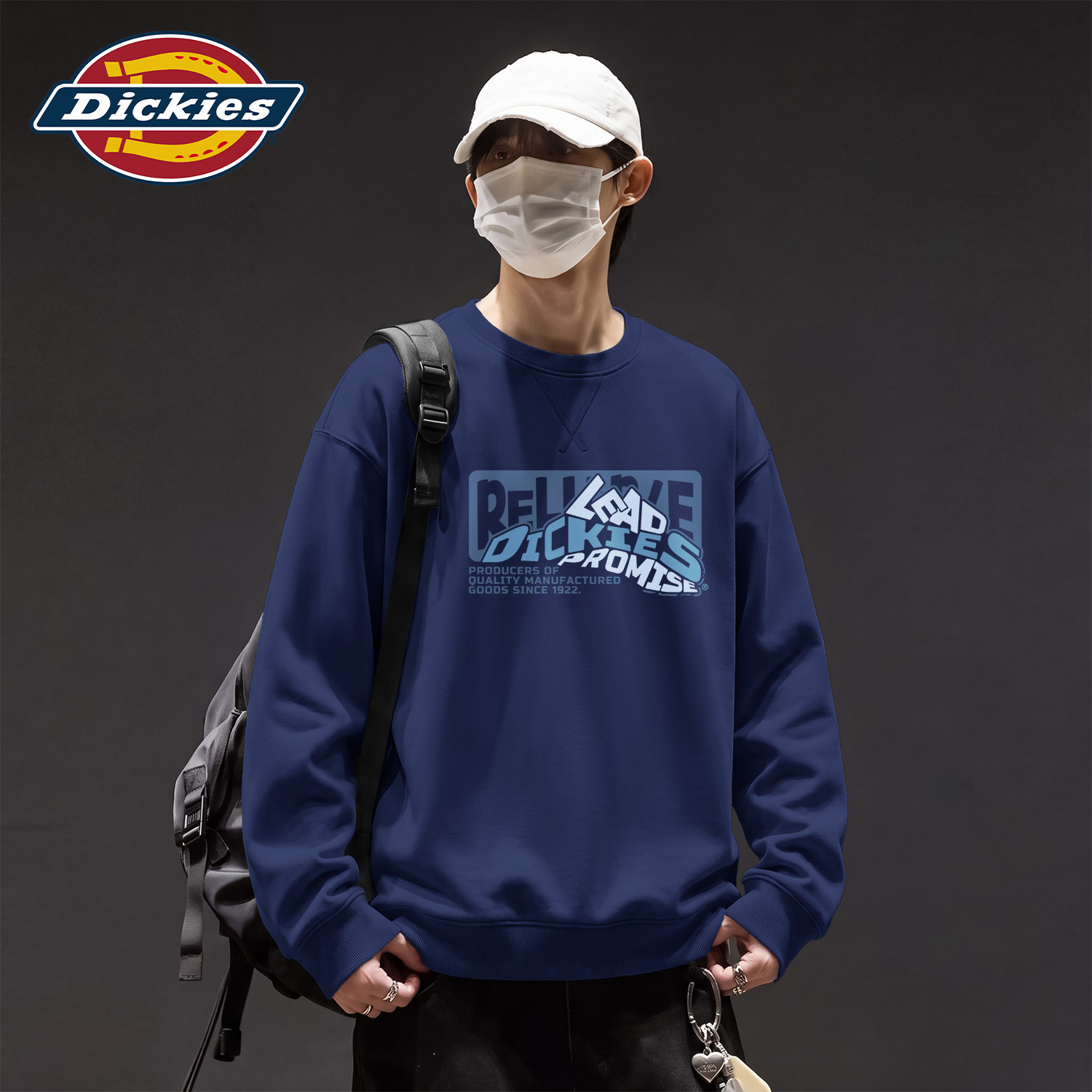 Dickies美式休闲风圆领卫衣男款秋季藏青色潮牌印花宽松百搭上衣