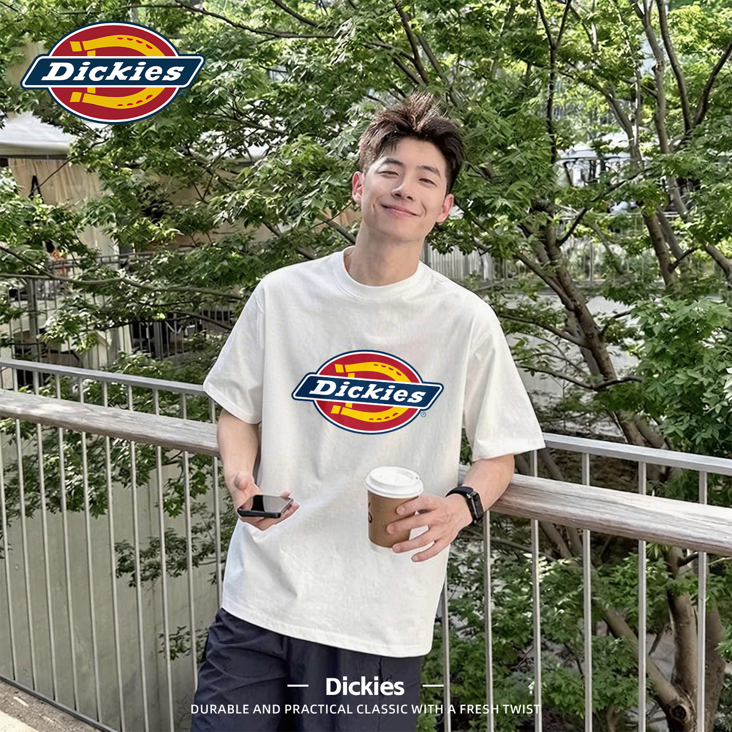 Dickies白色纯棉短袖t恤男女同款夏季大码宽松潮流印花上衣男半袖
