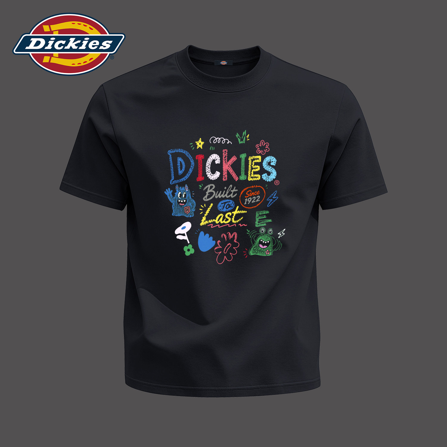 Dickies多巴胺印花短袖T恤男款黑色纯棉重磅潮牌上衣设计感男夏装