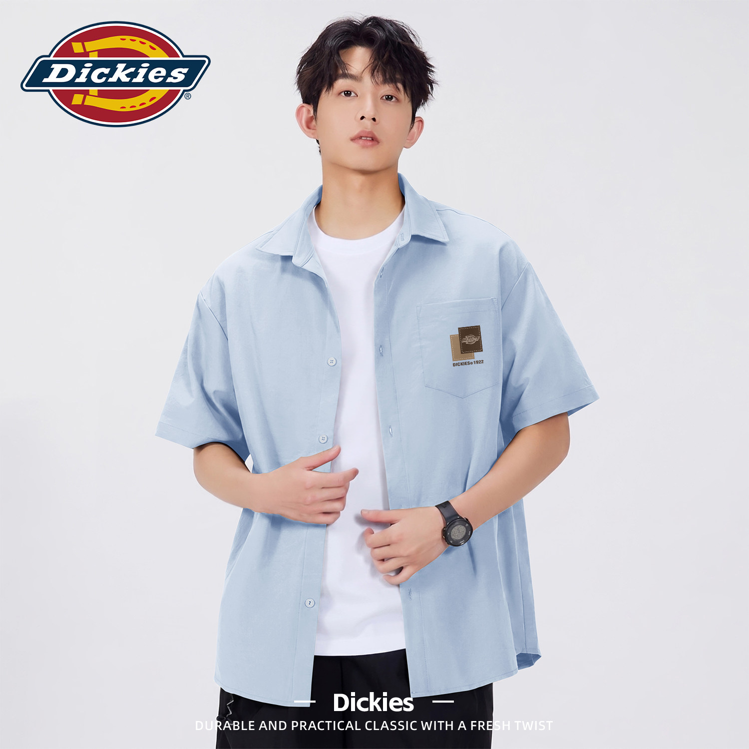Dickies短袖衬衫男女同款2026夏季新款凉感翻领衬衣男生外套上衣