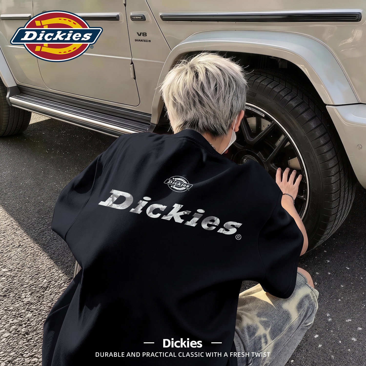 Dickies黑色美式复古短袖T恤男青少年大码夏季新款上衣纯棉衣服男