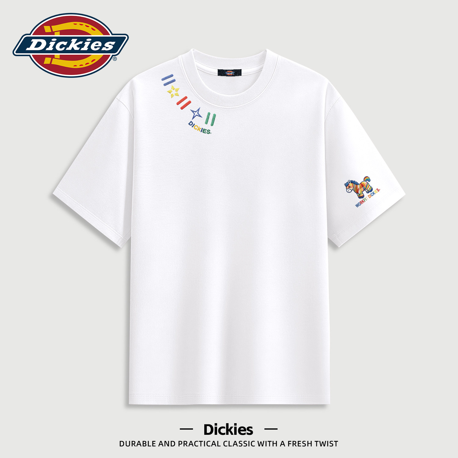 Dickies美式工装白色短袖T恤男款重磅纯棉落肩体恤2026夏季新款男