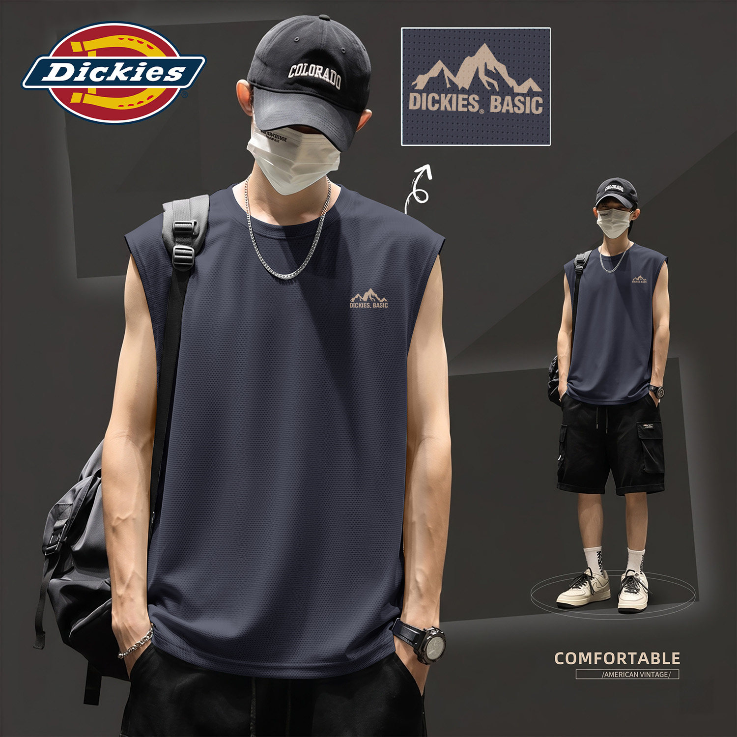Dickies男士无袖背心夏轻薄冰丝透气速干衣服运动印花T恤2026新款