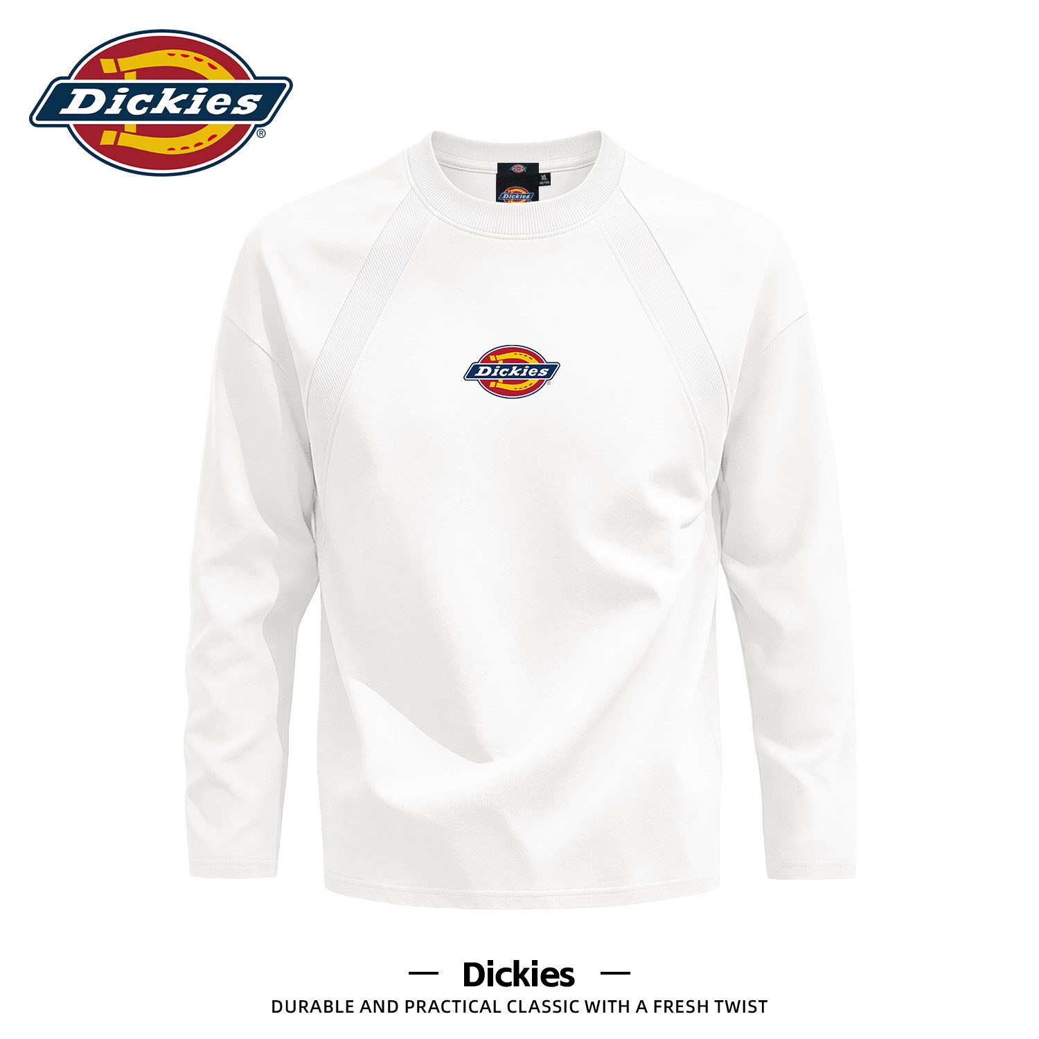 Dickies潮牌插肩长袖T恤男2026秋季新款休闲印花圆领宽松白色上衣
