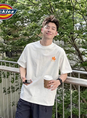 Dickies潮牌短袖T恤男枫叶印花上衣白色宽松圆领纯棉夏季男士半袖