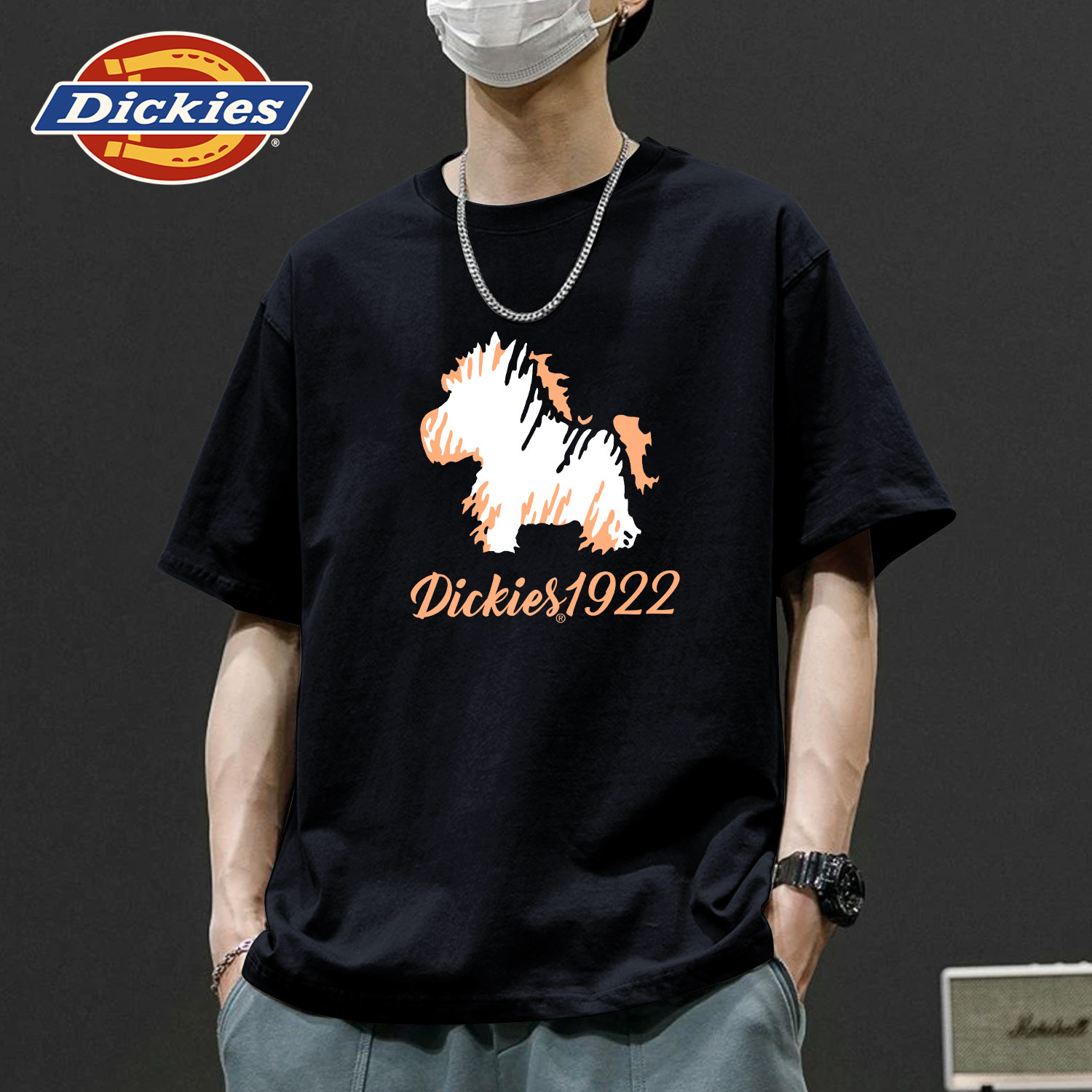 Dickies黑色纯棉短袖T恤男士小马图案印花上衣男青少年时尚半袖男
