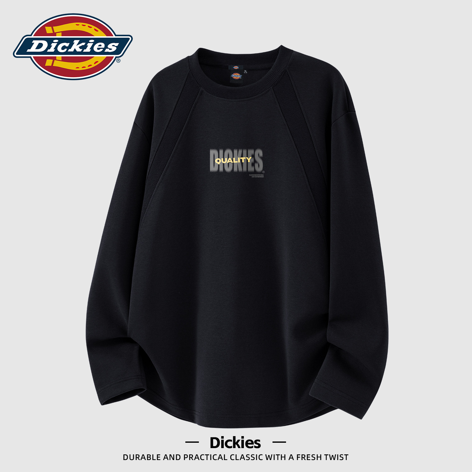 Dickies长袖T恤男黑色字母印花重磅美式健身运动衣服早秋新款上衣