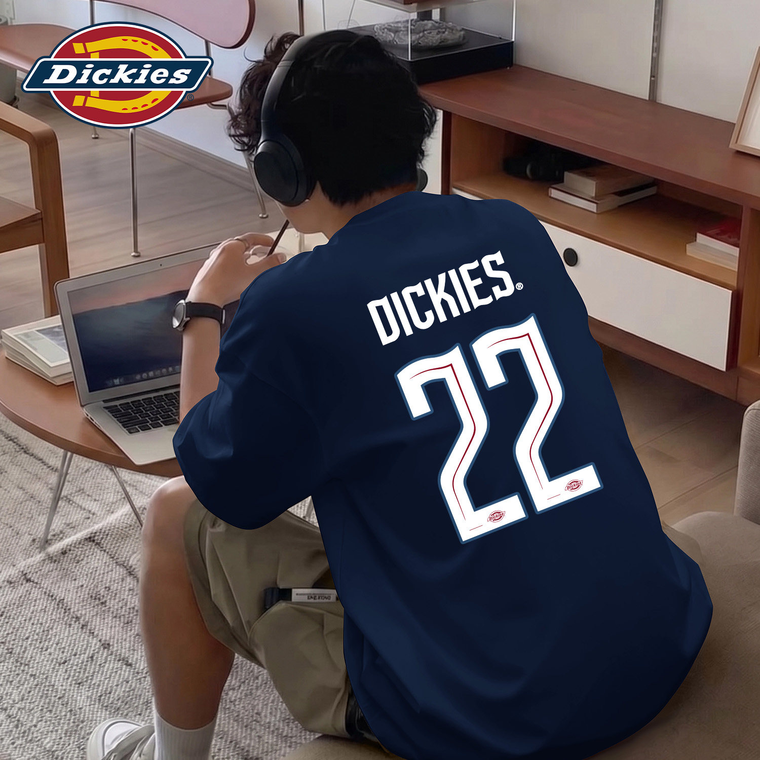 Dickies藏青色纯棉短袖T恤男款重磅夏季美式休闲数字印花潮牌上衣