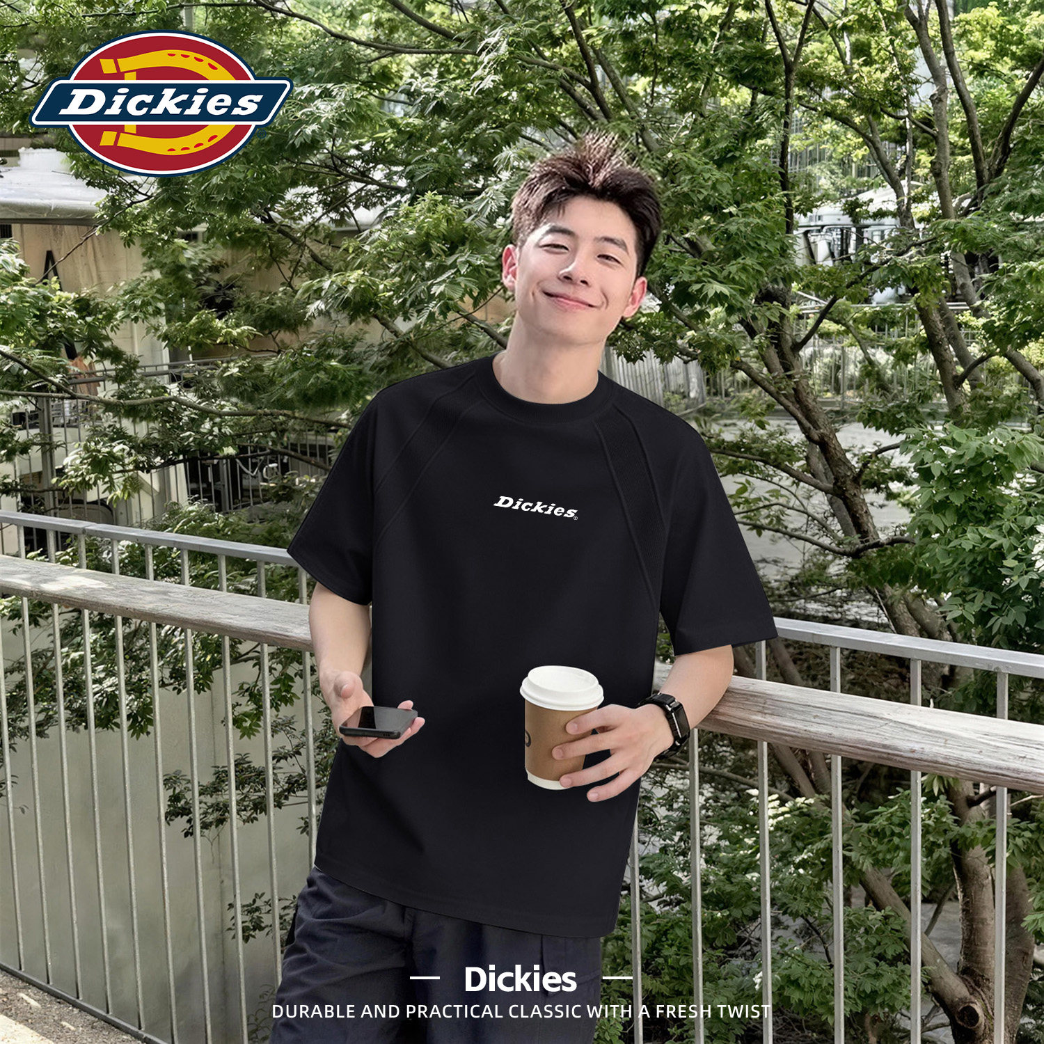 Dickies黑色正肩短袖t恤男款潮流百搭青少年2026夏季新款插肩半袖