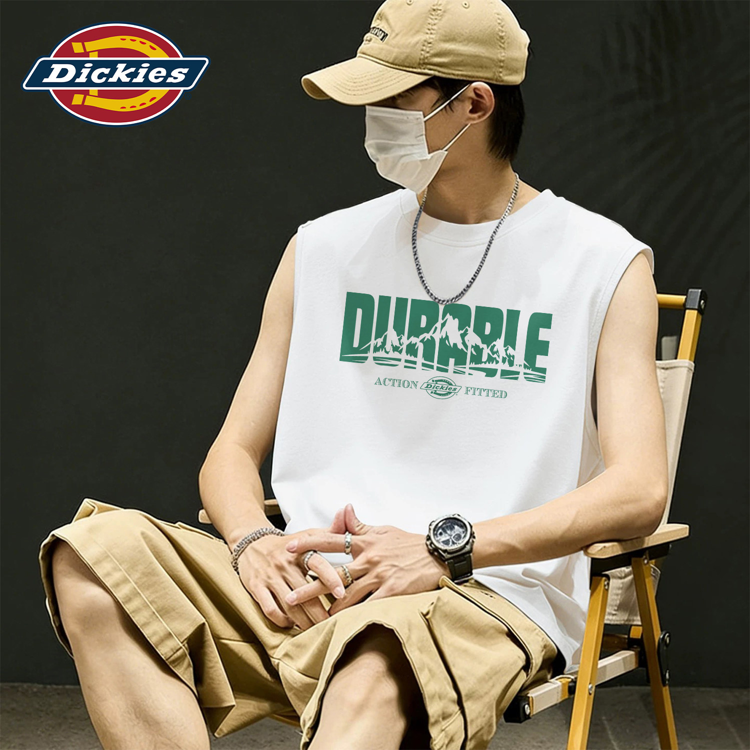 Dickies纯棉背心男2026新款美式字母印花无袖T恤宽松透气打底上衣