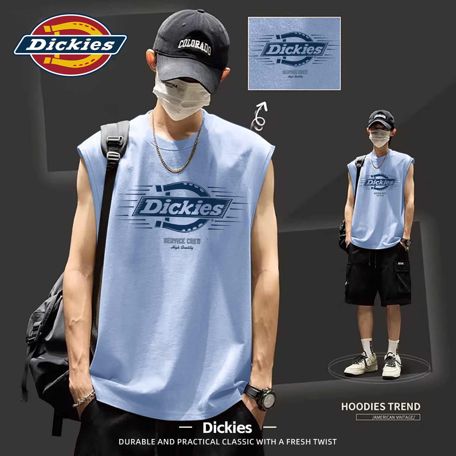 Dickies纯棉背心男2026新款夏季宽松美式上衣男潮流印花无袖t恤男
