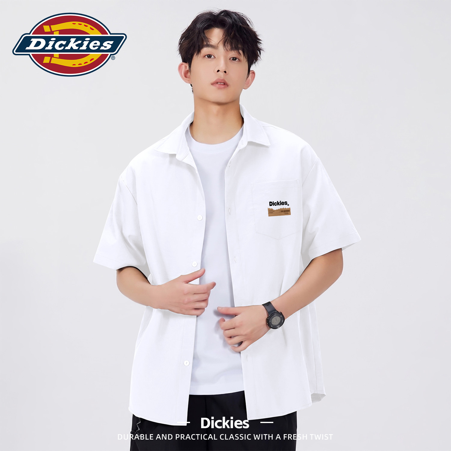 Dickies短袖衬衫男女款2026夏季新款翻领外套青少年休闲帅气衬衣