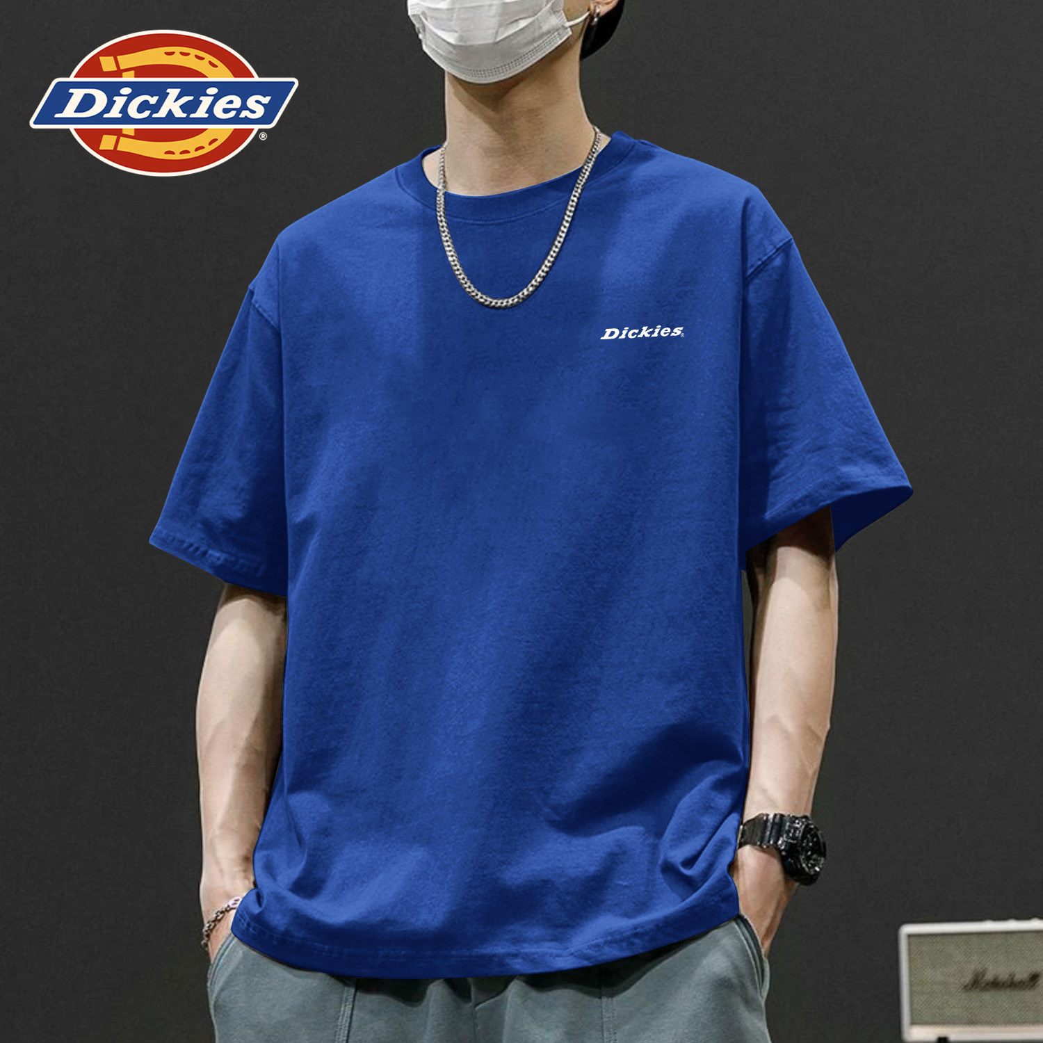 Dickies克莱因蓝短袖t恤男款青少年2026夏季新款纯棉宽松落肩半袖