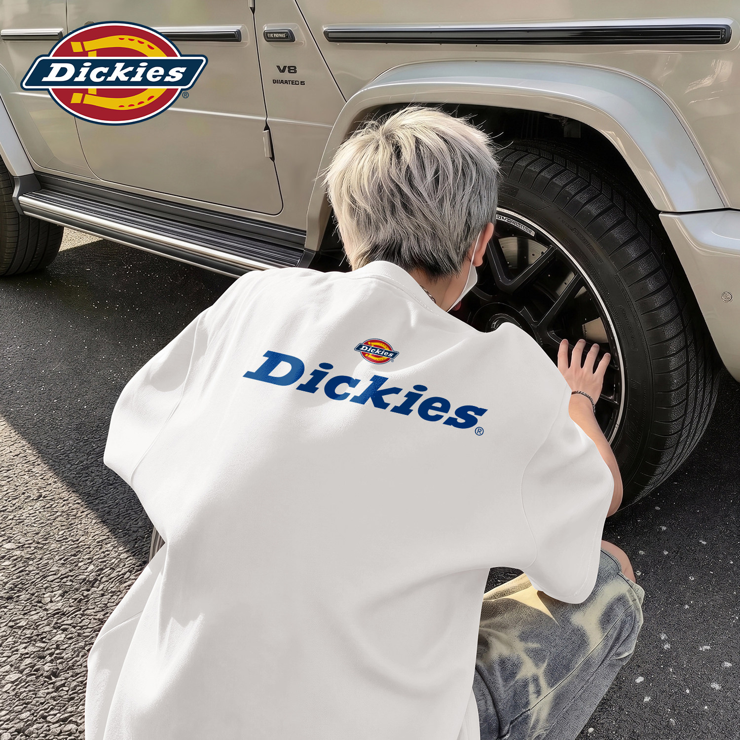 Dickies纯棉白色短袖T恤男宽松圆领LOGO印花潮牌休闲舒适打底上衣