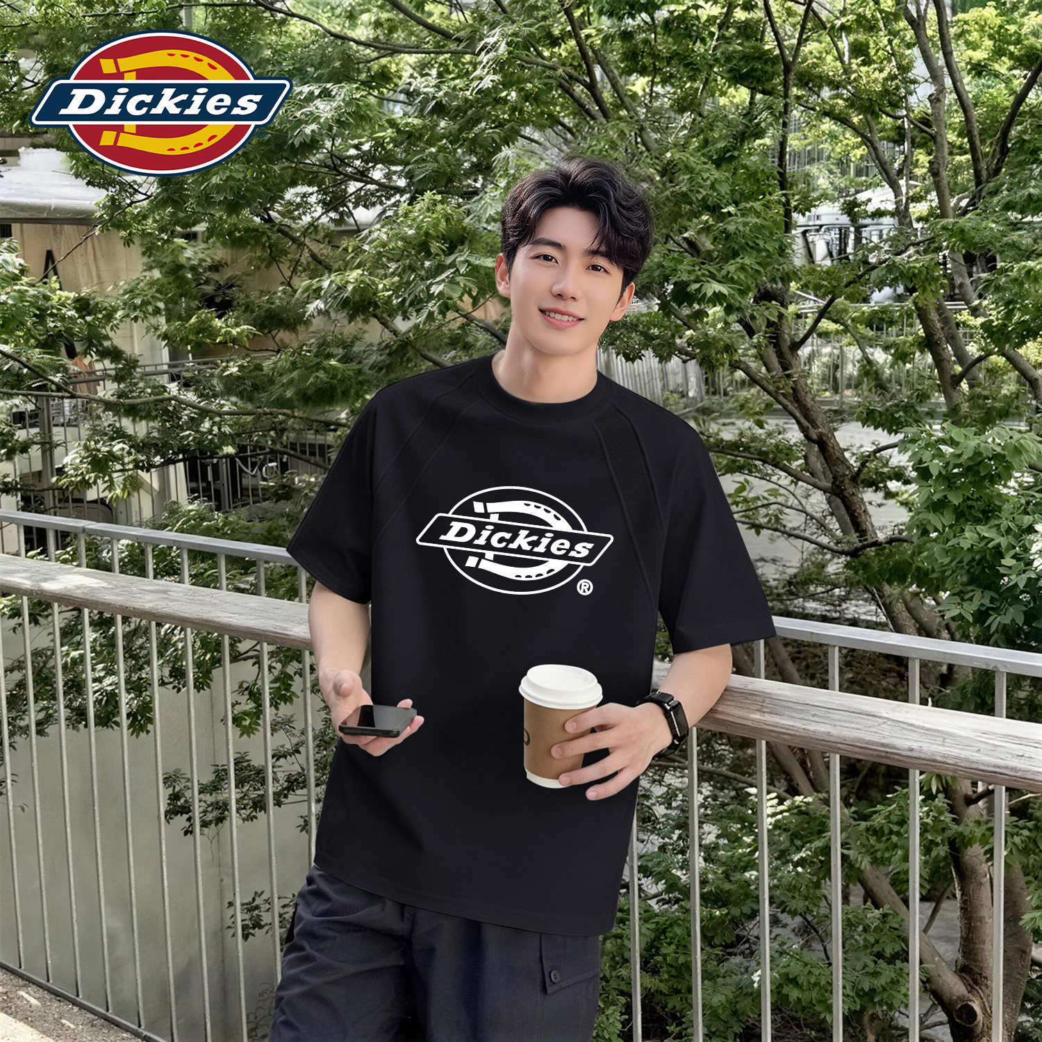 Dickies重磅插肩黑色短袖T恤男2026夏季新款潮流LOGO印花百搭体恤
