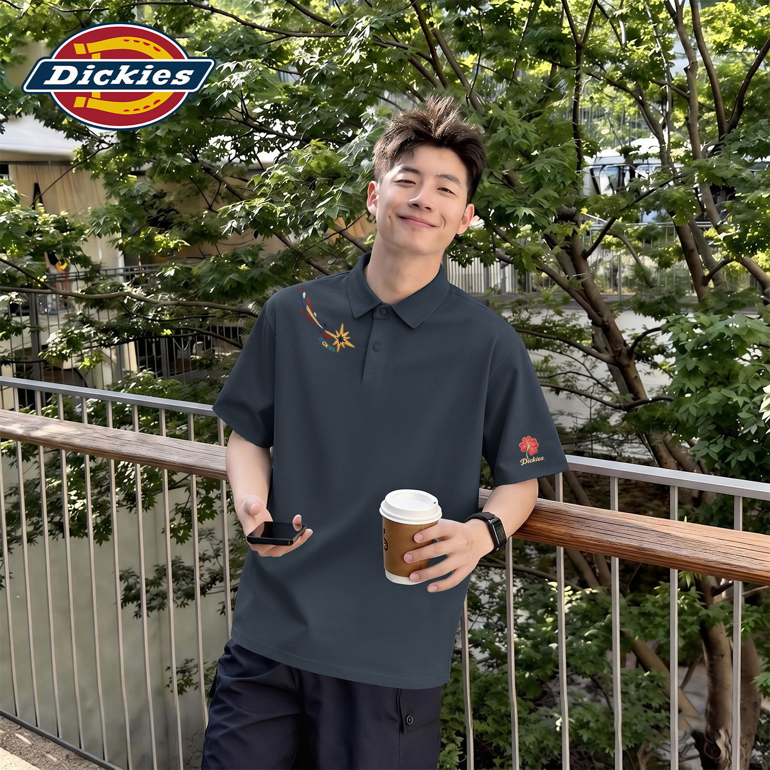 Dickies翻领POLO衫男款2026新款轻薄短袖印花潮流T恤夏季薄款上衣